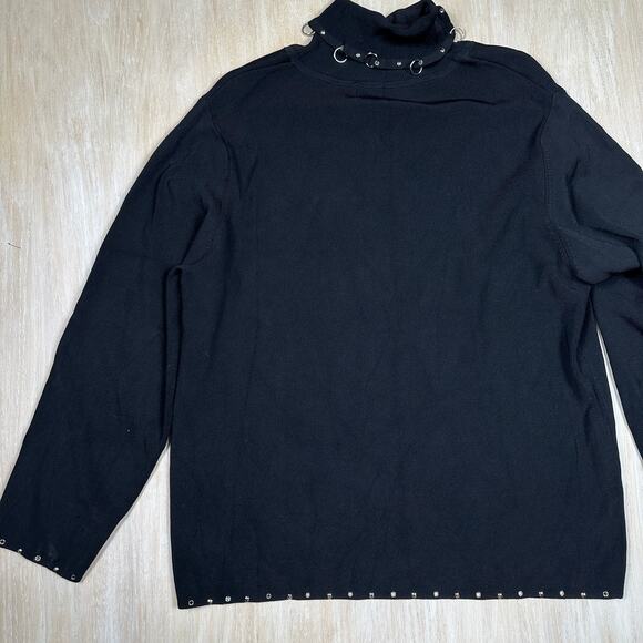Colour Works Black Chain Punk Edgy Turtleneck Gothic Bold Pullover Sweater 2X - Picture 14 of 14